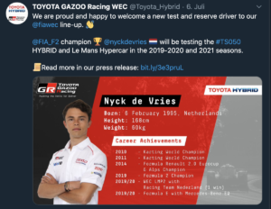 Nyck de Vries Toyota Gazoo Racing